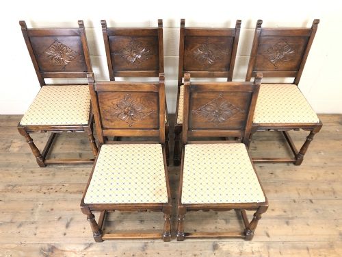 Set of Six Early 20th Century Antique Oak Dining Chairs