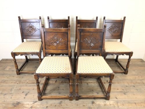 fig 1. Set of Six Early 20th Century Antique Oak Dining Chairs