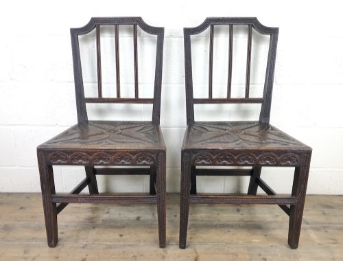 Pair of Antique Carved Oak Hall Chairs