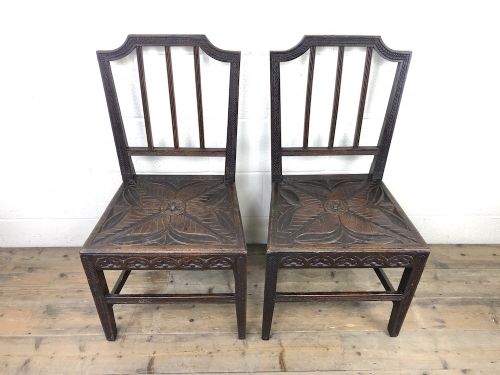 fig 1. Pair of Antique Carved Oak Hall Chairs