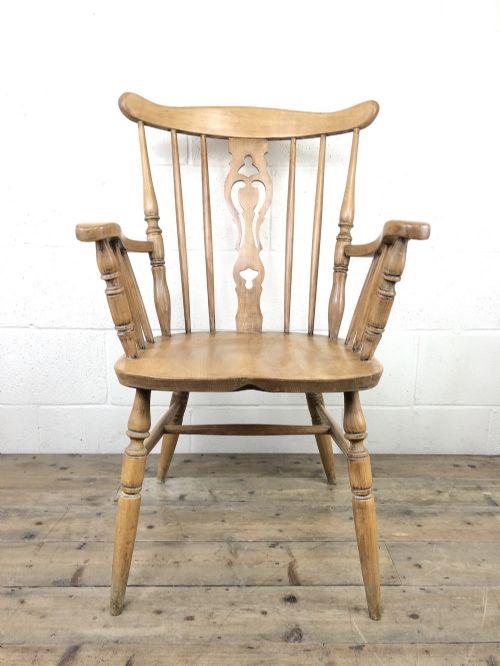 Early 20th Century Antique Beech Farmhouse Armchair