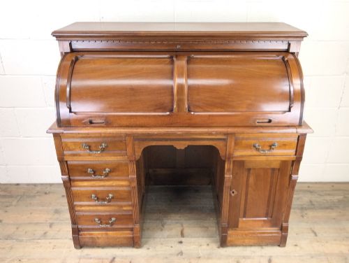Edwardian Cylinder Roll Top Bureau Desk