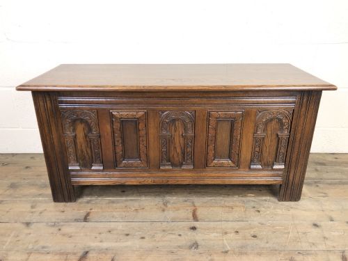Early 20th Century Antique Carved Oak Blanket Box