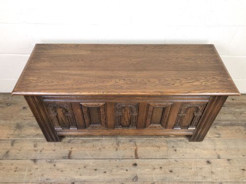 fig 1. Early 20th Century Antique Carved Oak Blanket Box