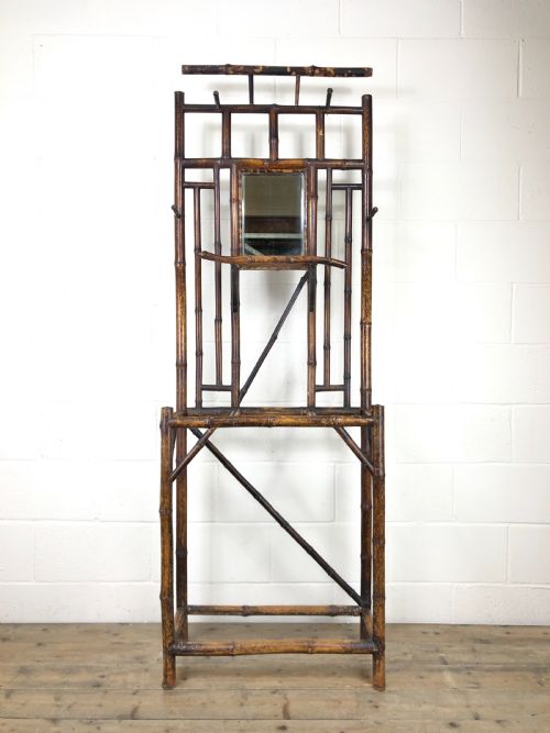 Victorian Antique Bamboo Mirrored Hall Stand