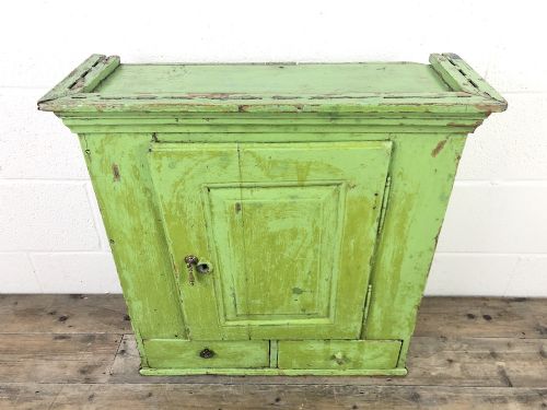 Rustic Antique Green Painted Wall Cupboard