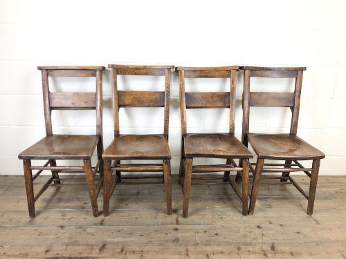 Set of Four Victorian Elm Chapel Chairs