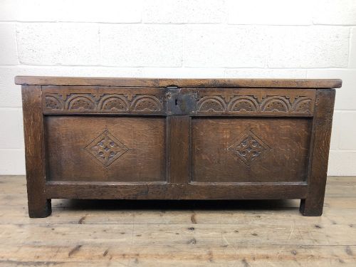 fig 2. Early 19th Century Antique Oak Coffer Blanket Box