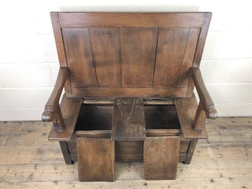 fig 2. Small Antique Oak and Fruitwood Box Settle