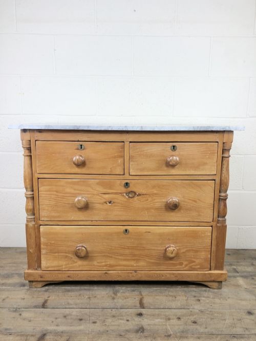 Antique Pine and Marble Chest of Drawers