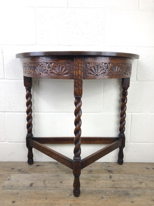 Antique Carved Oak Demi Lune Hall Table
