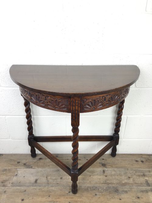 fig 1. Antique Carved Oak Demi Lune Hall Table
