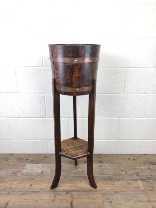 Antique Oak Coopered Jardiniere Stand by Lister & Co.