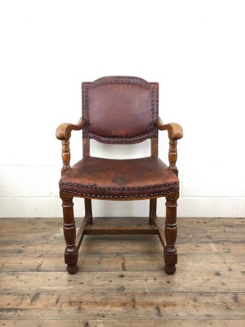fig 1. Antique Oak and Leather Studded Armchair