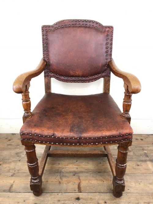 fig 2. Antique Oak and Leather Studded Armchair