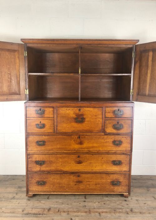 fig 2. Antique 19th Century Oak Campaign Chest with Cupboard