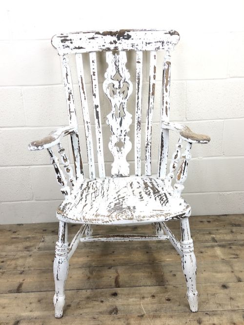 fig 1. Distressed Painted Antique Windsor Armchair