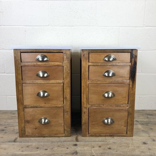 Pair of Pine Bedside Tables with Marble Tops