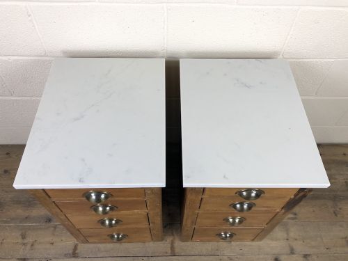 fig 1. Pair of Pine Bedside Tables with Marble Tops