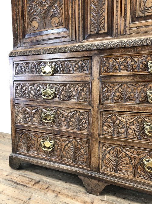 fig 2. Large Antique Heavily Carved Oak Linen Press Cupboard