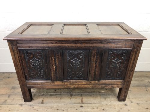 fig 1. 18th Century Carved Oak Coffer