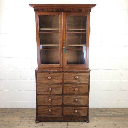 Victorian Mahogany Glazed Bookcase with Drawers