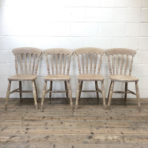 Set of Four Antique Spindle Back Kitchen Chairs