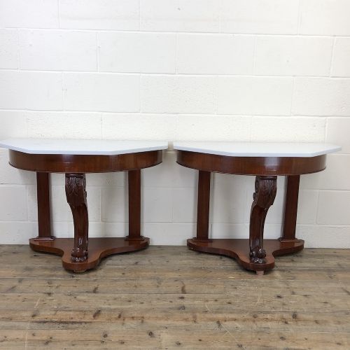 Pair of Demi Lune Tables with Marble Tops