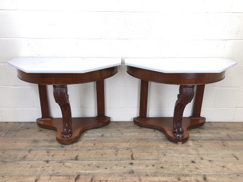 fig 1. Pair of Demi Lune Tables with Marble Tops
