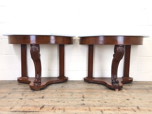 fig 2. Pair of Demi Lune Tables with Marble Tops