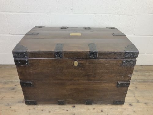 fig 1. Antique Iron Bound Oak Dome Top Trunk