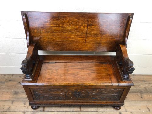 fig 2. Antique Carved Oak Monk’s Bench