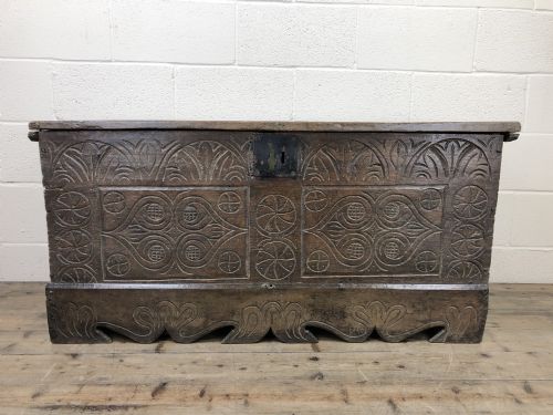 fig 1. Antique Carved Oak Coffer or Blanket Box