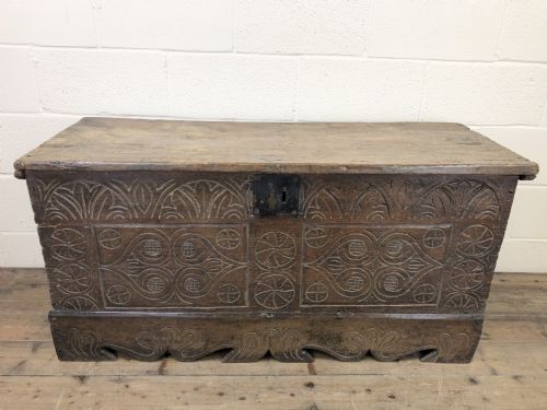 fig 2. Antique Carved Oak Coffer or Blanket Box