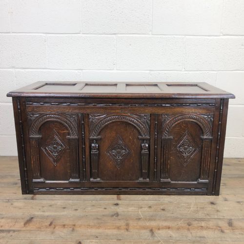 Antique Carved Oak Blanket Box