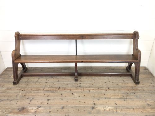 Antique Pitch Pine Pew Bench with Shaped Sides