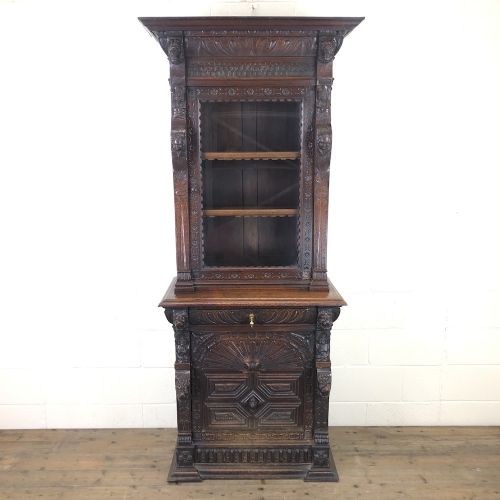 Victorian Carved Oak Cabinet with Glazed Top
