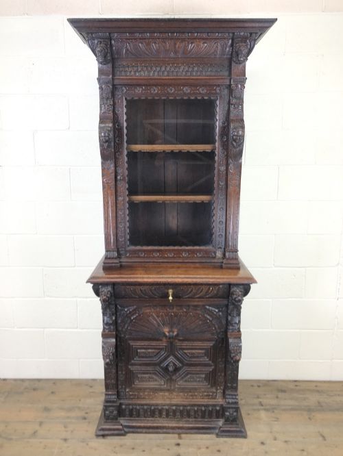 fig 1. Victorian Carved Oak Cabinet with Glazed Top