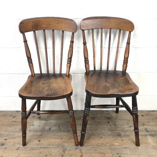 Pair of Antique Elm Farmhouse Kitchen Chairs