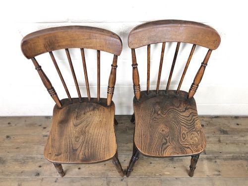 fig 1. Pair of Antique Elm Farmhouse Kitchen Chairs