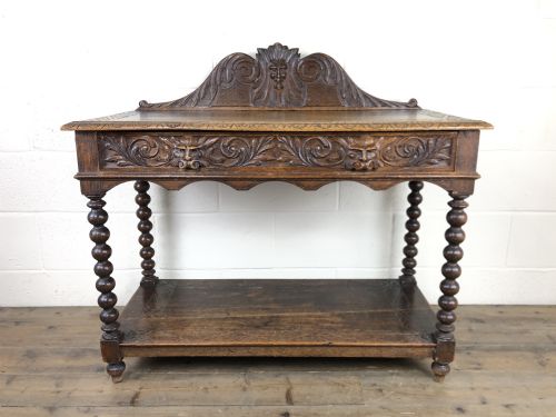 fig 1. Victorian Gothic Oak Side Table with Green Man Details