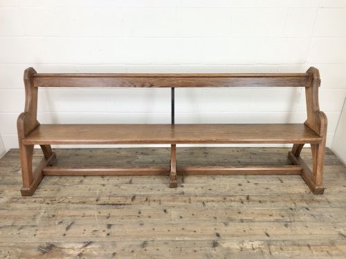 Antique Pitch Pine Pew Bench with Shaped Sides