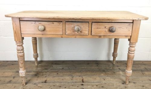 Antique Pine Table with Three Drawers