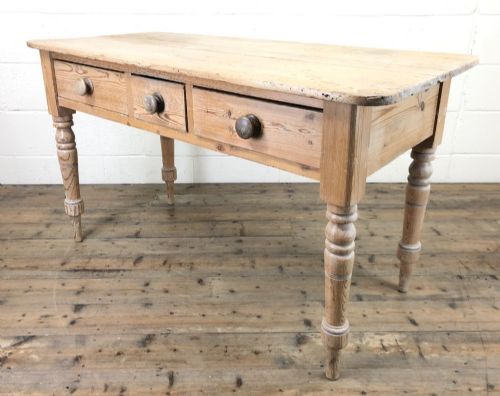 fig 1. Antique Pine Table with Three Drawers