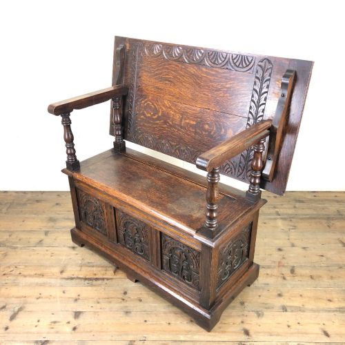 fig 1. Antique Carved Oak Monk’s Bench