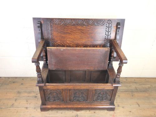 fig 2. Antique Carved Oak Monk’s Bench