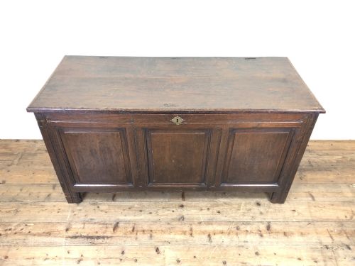 fig 1. Antique 18th Century Oak Coffer with Panel Front
