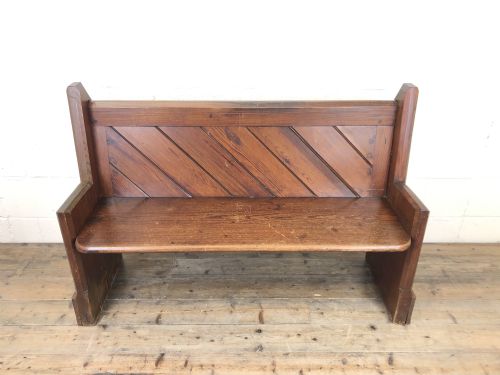 Antique Pitch Pine Church Pew with Enamel Number Thirty-seven