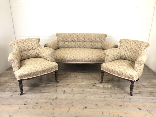 Victorian Three Piece Suite with Gold Floral Upholstery