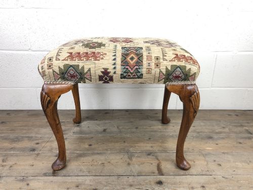 Antique Walnut Stool with Fabric Seat